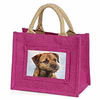 Border Terrier Little Girls Small Pink Jute Shopping Bag