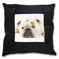 White Bulldog Black Satin Feel Scatter Cushion