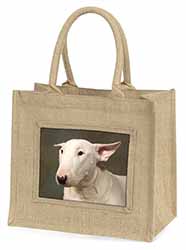Bull Terrier Dog Natural/Beige Jute Large Shopping Bag