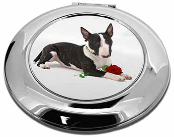 Bull Terrier Dog with Red Rose Make-Up Round Compact Mirror