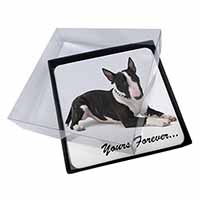 4x Brindle and White Bull Terrier "Yours Forever..." Picture Table Coasters Set 