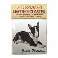 Brindle and White Bull Terrier "Yours Forever..." Single Leather Photo Coaster