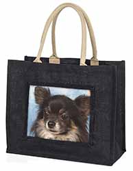 Black Chihuahua Dog Large Black Jute Shopping Bag