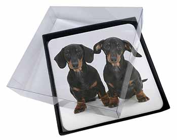 4x Cute Dachshund Dogs Picture Table Coasters Set in Gift Box
