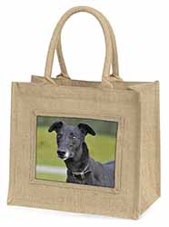 Black Greyhound Dog Large Natural Jute Shopping Bag