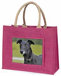 Black Greyhound Dog Large Pink Jute Shopping Bag