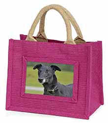 Black Greyhound Dog Little Girls Small Pink Jute Shopping Bag