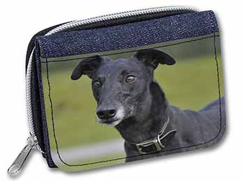 Black Greyhound Dog Unisex Denim Purse Wallet