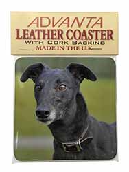 Black Greyhound Dog Single Leather Photo Coaster