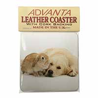 Golden Retriever and Rabbit Single Leather Photo Coaster
