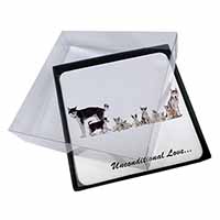 4x Siberian Husky Family with Love Picture Table Coasters Set in Gift Box