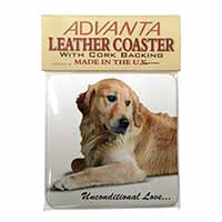 Golden Retriever-With Love Single Leather Photo Coaster