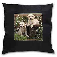 Yellow Labrador Puppies Black Satin Feel Scatter Cushion