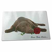 Large Glass Cutting Chopping Board Choc Labrador with Rose 