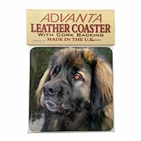 Black Leonberger Dog Single Leather Photo Coaster