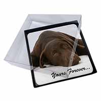 4x Chocolate Labrador Dog Love Picture Table Coasters Set in Gift Box