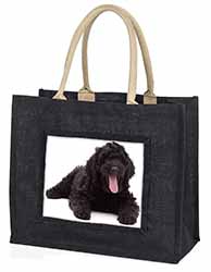 Black Labradoodle Dog Large Black Jute Shopping Bag