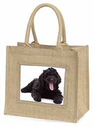 Black Labradoodle Dog Natural/Beige Jute Large Shopping Bag