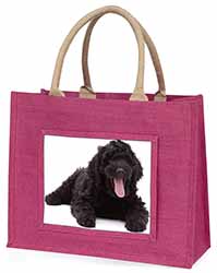 Black Labradoodle Dog Large Pink Jute Shopping Bag