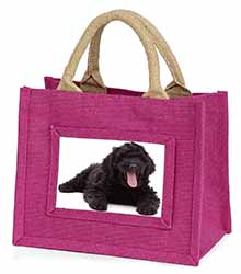 Black Labradoodle Dog Little Girls Small Pink Jute Shopping Bag