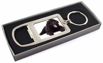 Black Labradoodle Dog Chrome Metal Bottle Opener Keyring in Box