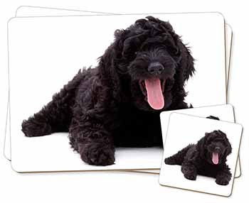 Black Labradoodle Dog Twin 2x Placemats and 2x Coasters Set in Gift Box