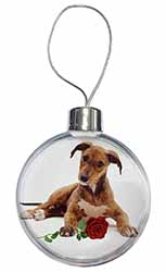 Lurcher Dog with Red Rose Christmas Bauble