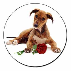 Lurcher Dog with Red Rose Fridge Magnet Printed Full Colour