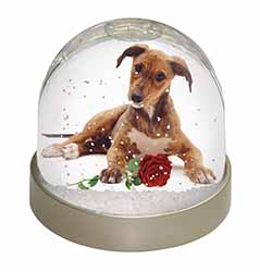 Lurcher Dog with Red Rose Snow Globe Photo Waterball