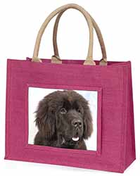 Newfoundland Dog Large Pink Jute Shopping Bag