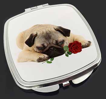 Pug Dog with a Red Rose Make-Up Compact Mirror