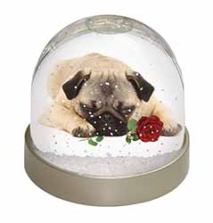 Pug Dog with a Red Rose Snow Globe Photo Waterball