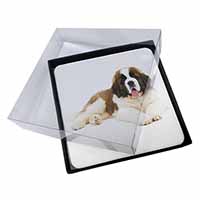 4x St Bernard Dog Picture Table Coasters Set in Gift Box