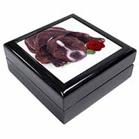 Brindle Staffie with Rose Keepsake/Jewellery Box