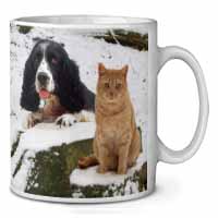 Cocker Spaniel and Cat Snow Scene Ceramic 10oz Coffee Mug/Tea Cup