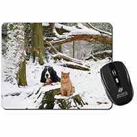 Cocker Spaniel and Cat Snow Scene Computer Mouse Mat