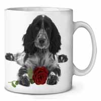 Cocker Spaniel (B+W) with Red Rose Ceramic 10oz Coffee Mug/Tea Cup
