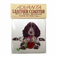 Blue Roan Cocker Spaniel with Rose Single Leather Photo Coaster