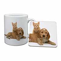 Cocker Spaniel and Kitten Love Mug and Coaster Set