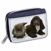 Cute Cocker Spaniel Dog and Rabbit Unisex Denim Purse Wallet