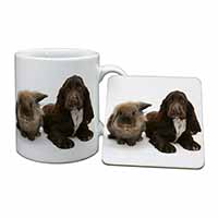 Cute Cocker Spaniel Dog and Rabbit Mug and Coaster Set