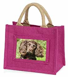 Chocolate Cocker Spaniel Dog Little Girls Small Pink Jute Shopping Bag