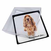 4x Gold Cocker Spaniel-With Love Picture Table Coasters Set in Gift Box