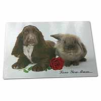 Large Glass Cutting Chopping Board Spaniel+Rabbit+Rose 