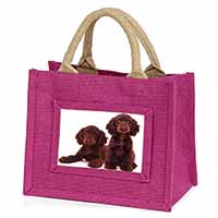 Chocolate Cocker Spaniel Dogs Little Girls Small Pink Jute Shopping Bag
