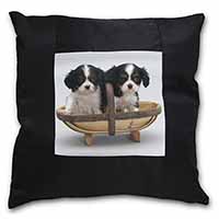 King Charles Spaniel Puppy Dogs Black Satin Feel Scatter Cushion
