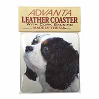 Tri-Colour King Charles Spaniel Dog Single Leather Photo Coaster