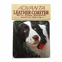 Springer Spaniel Dog and Flower Single Leather Photo Coaster