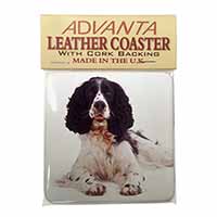 Black and White Springer Spaniel Single Leather Photo Coaster
