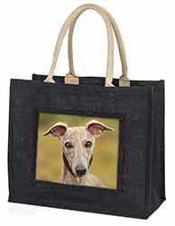 A Gorgeous Whippet Dog Large Black Jute Shopping Bag